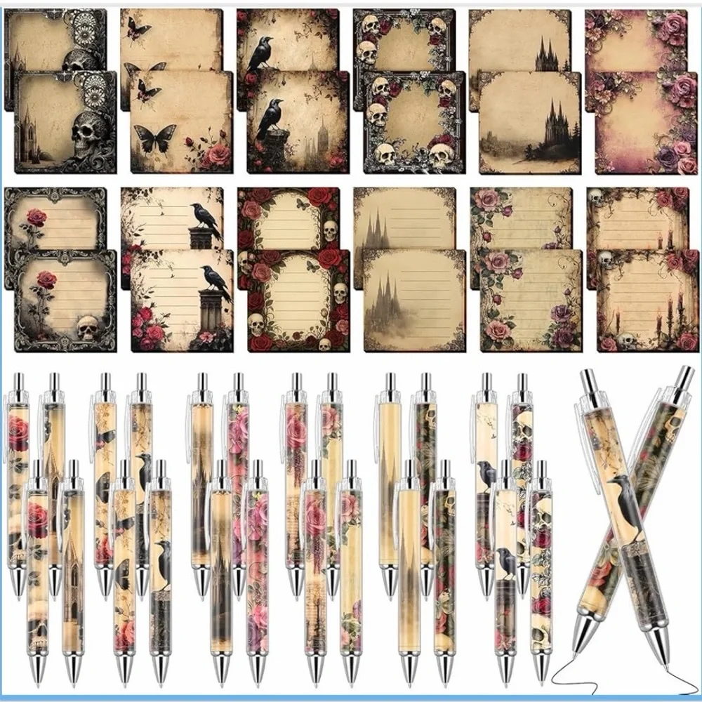 3/$15 Gothic/Witchy/Skull Themed Sticky Note Pad w/Matching Pen Sets